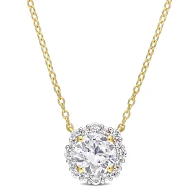 1 7/8 CT TGW Created White Sapphire Halo Necklace in Yellow Plated Sterling Silver