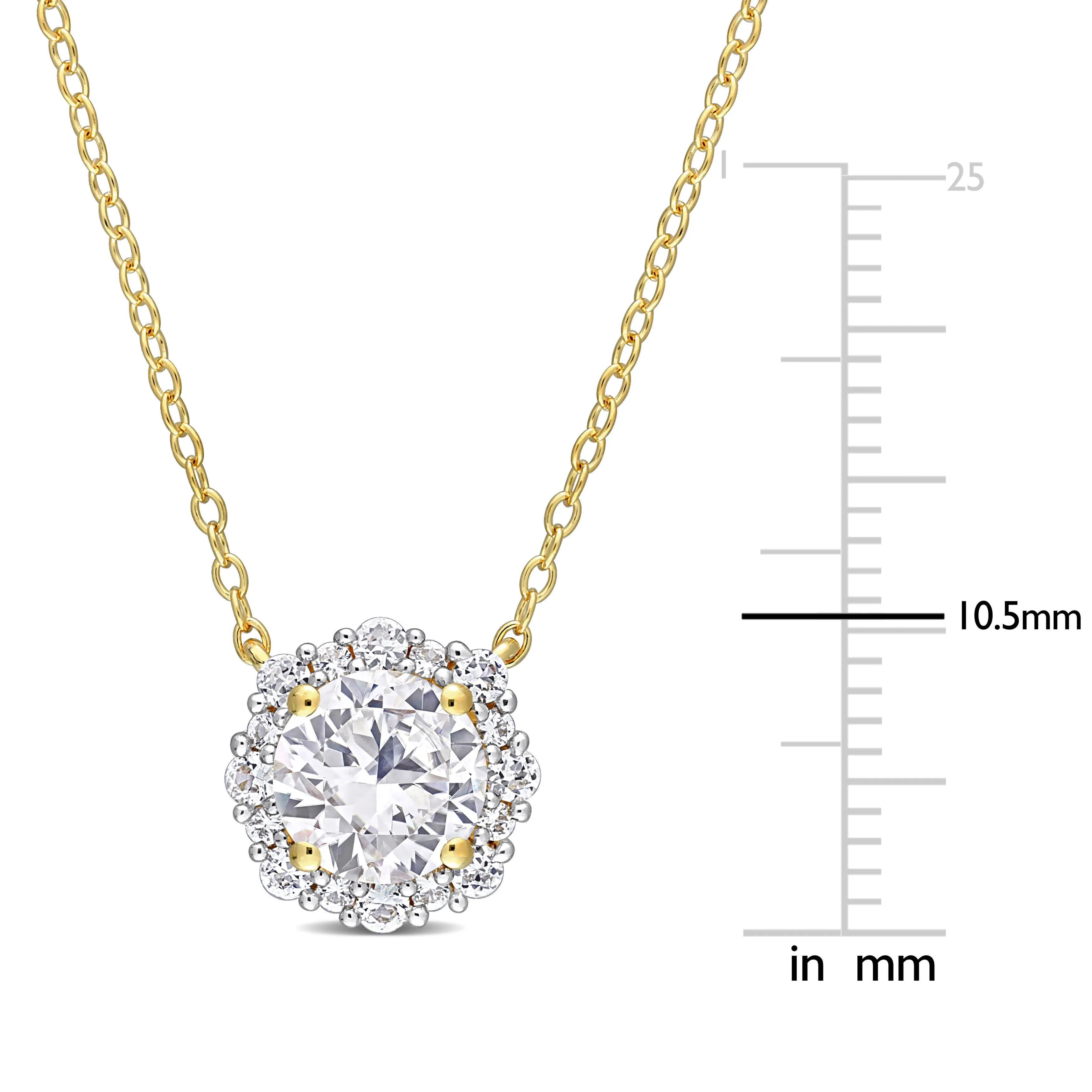 1 7/8 CT TGW Created White Sapphire Halo Necklace in Yellow Plated Sterling Silver