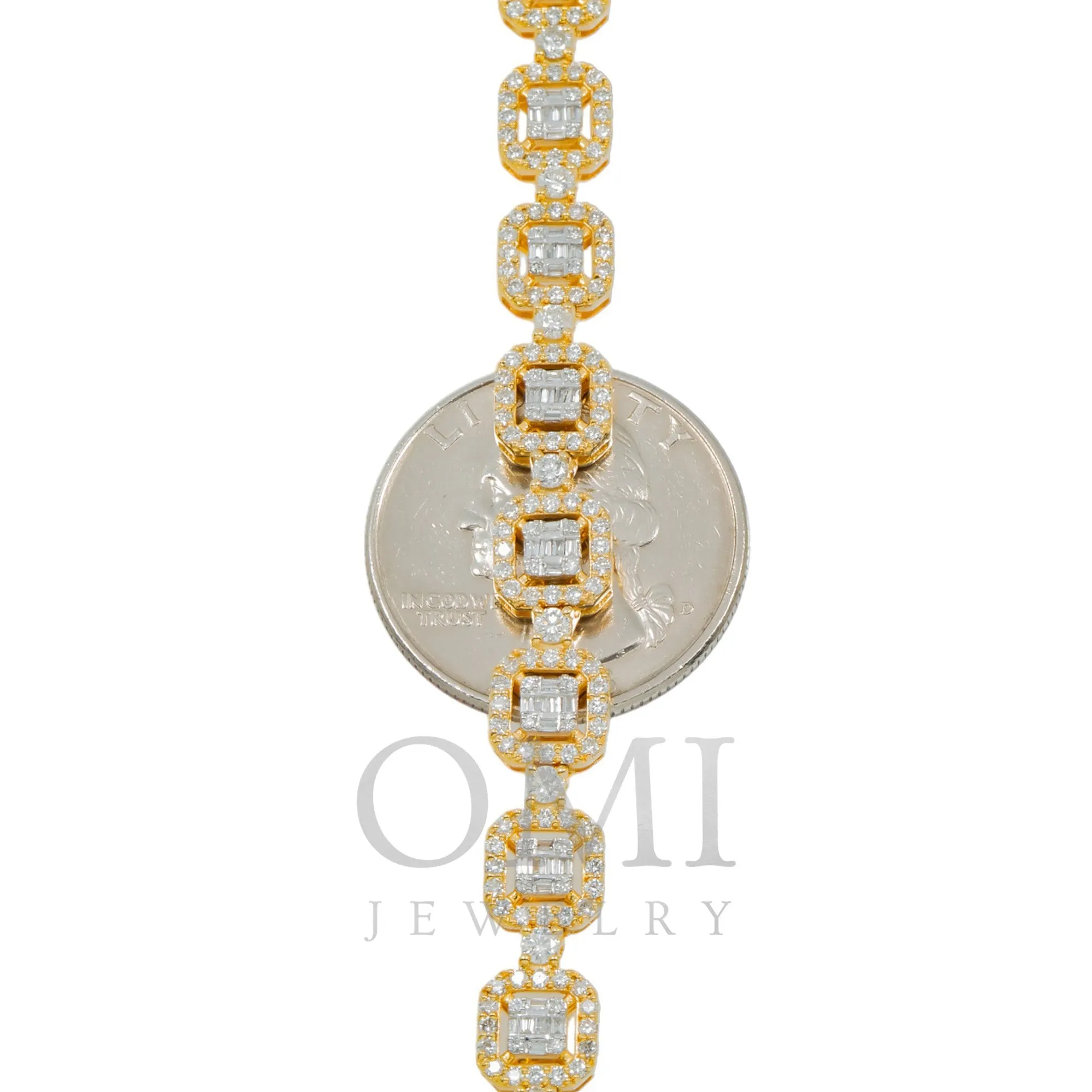 10K GOLD BAGUETTE AND ROUND CLUSTER DIAMOND SQUARE SHAPED CHAIN 120.50 CT