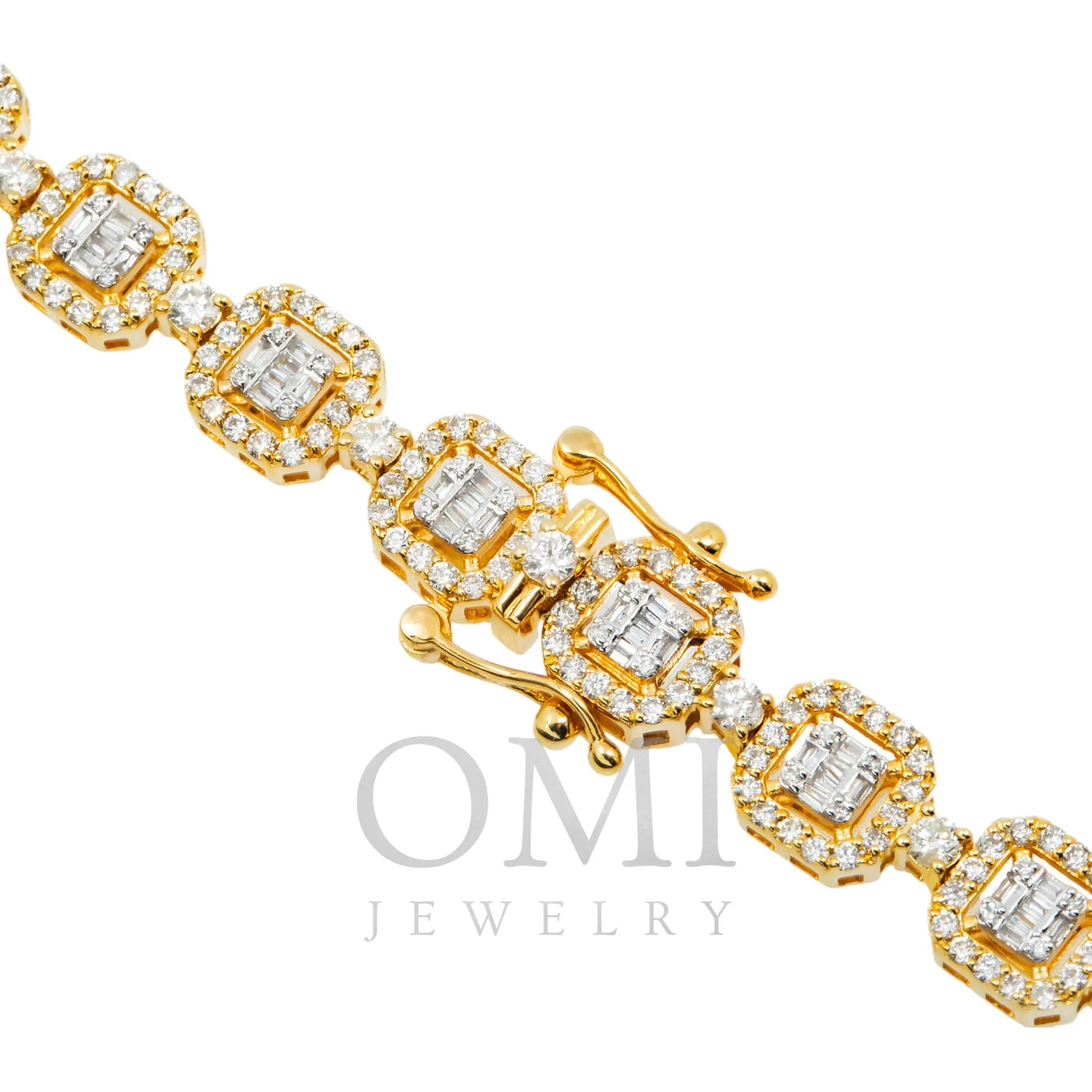 10K GOLD BAGUETTE AND ROUND CLUSTER DIAMOND SQUARE SHAPED CHAIN 120.50 CT