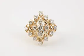 14k Yellow Gold 2.36tcw Diamond Cluster Ring Size 7-9 (11.58g.)