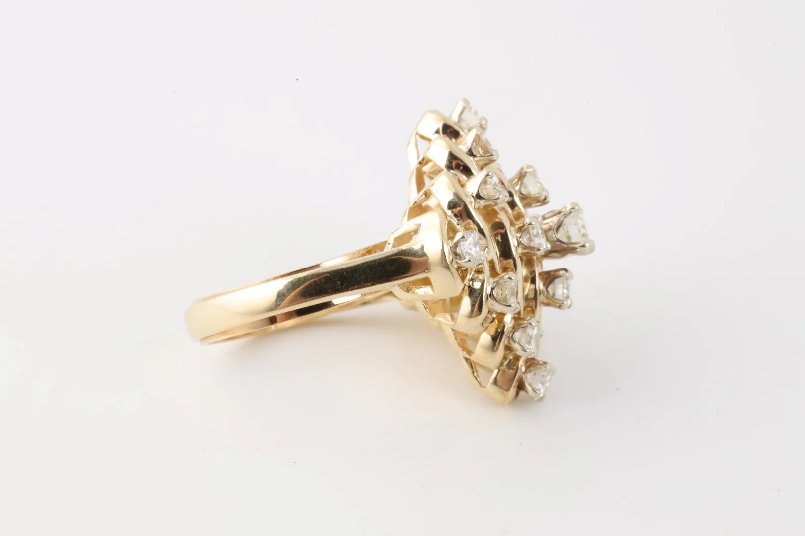 14k Yellow Gold 2.36tcw Diamond Cluster Ring Size 7-9 (11.58g.)