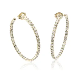 14K YELLOW GOLD DIAMOND INSIDE OUT HOOP EARRINGS - 3.68CTW