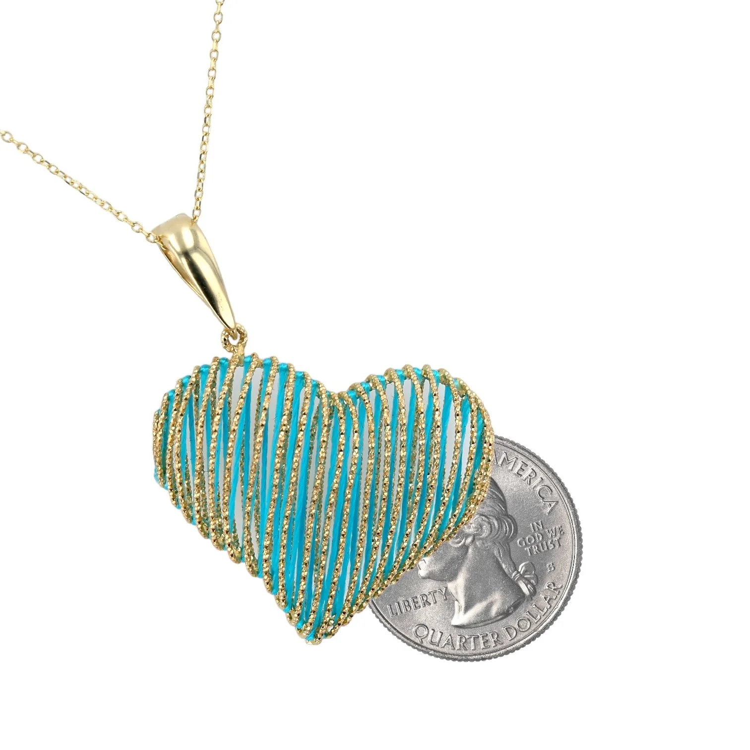 14K Yellow gold filigrana 3D heart necklace-17639