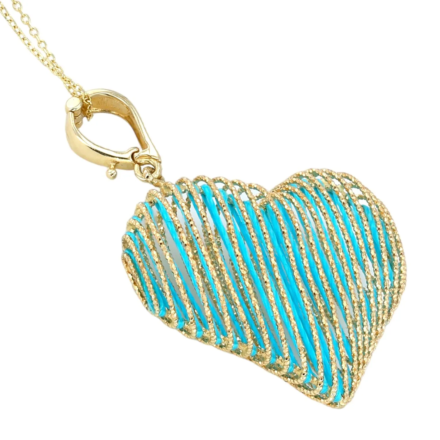 14K Yellow gold filigrana 3D heart necklace-17639