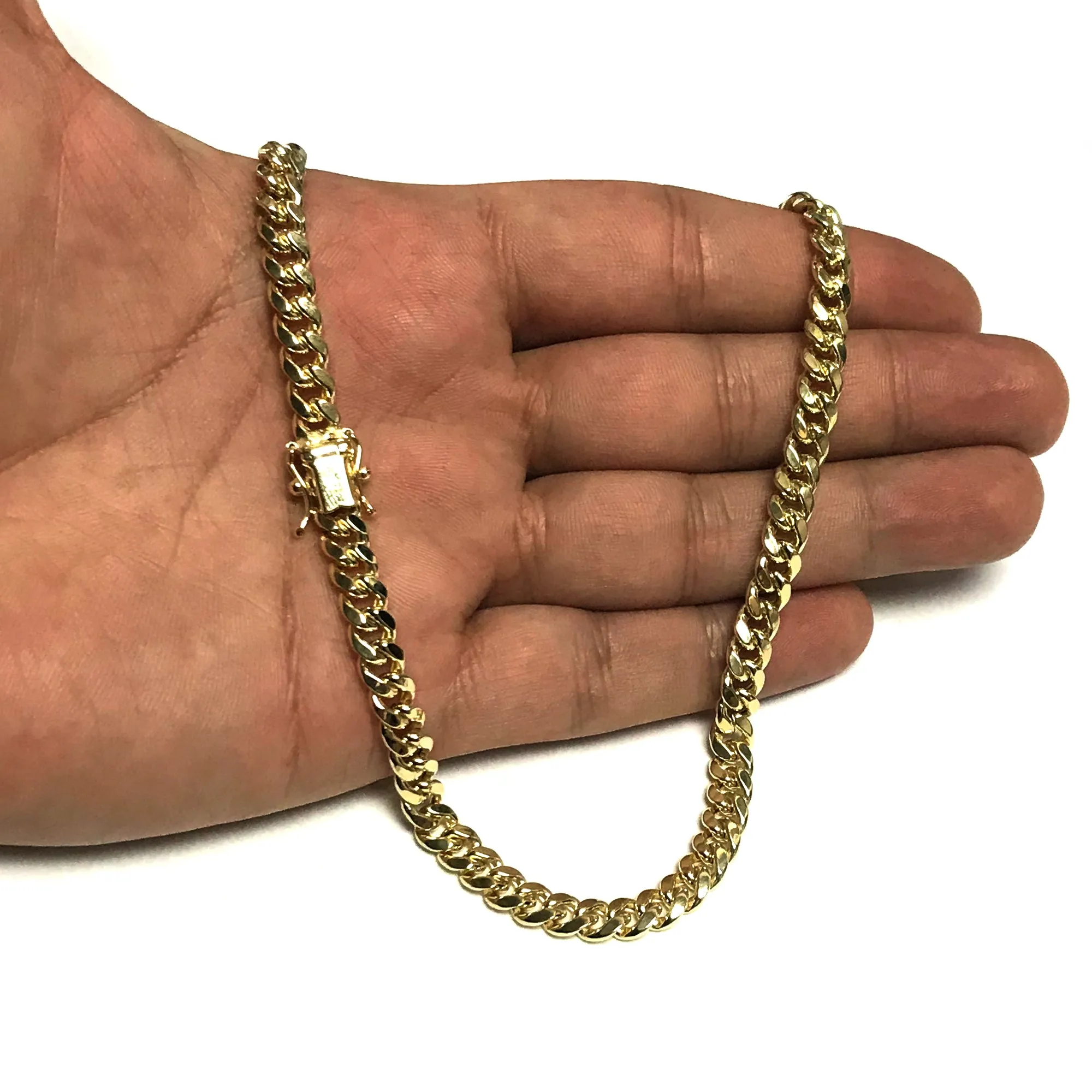 14k Yellow Gold Miami Cuban Link Chain Necklace, Width 6mm