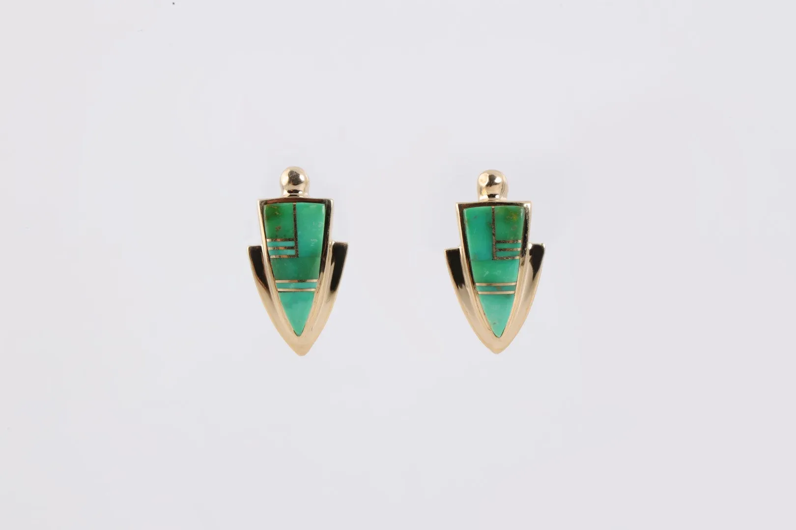 14k Yellow Gold Turquoise Inlay Native Arrowhead Earrings (5.22g.)