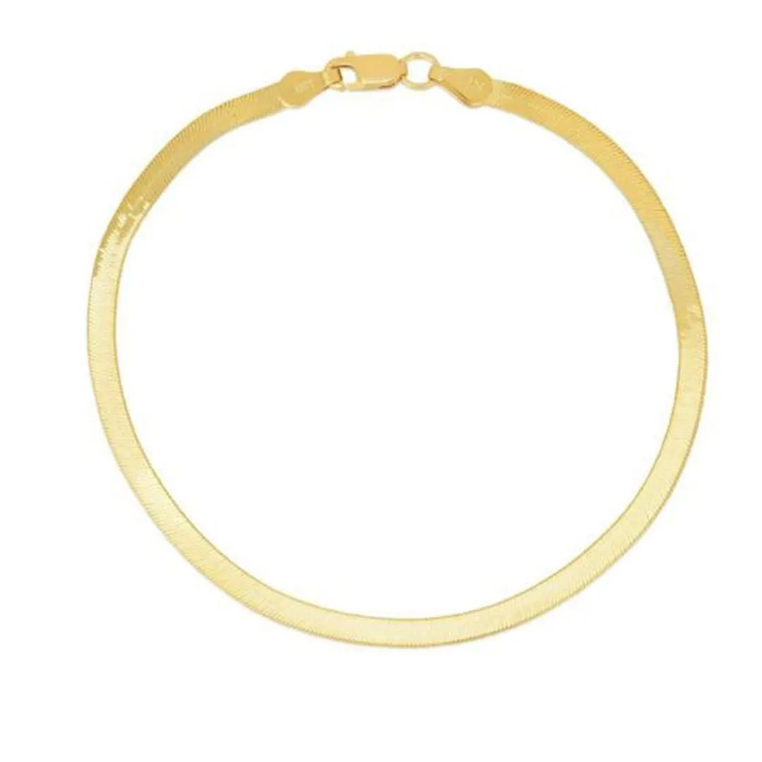 1.5mm 14k Yellow Gold Super Flex Herringbone Anklet