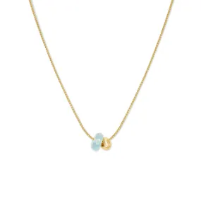 18K Gemstone Dual Bead Necklace with Aquamarine