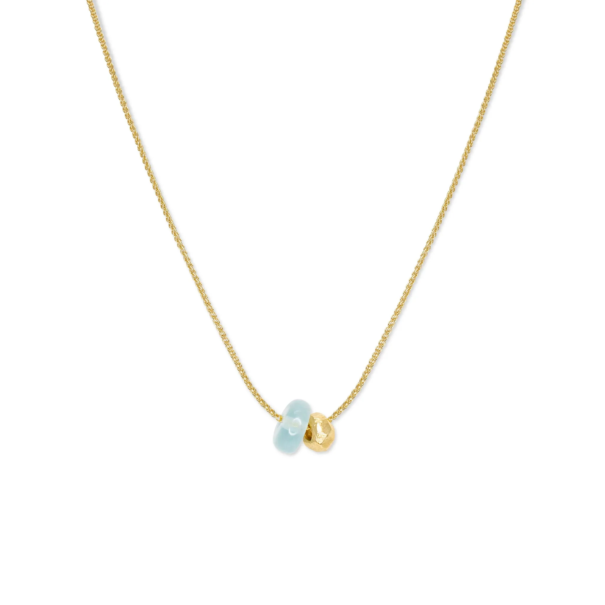 18K Gemstone Dual Bead Necklace with Aquamarine