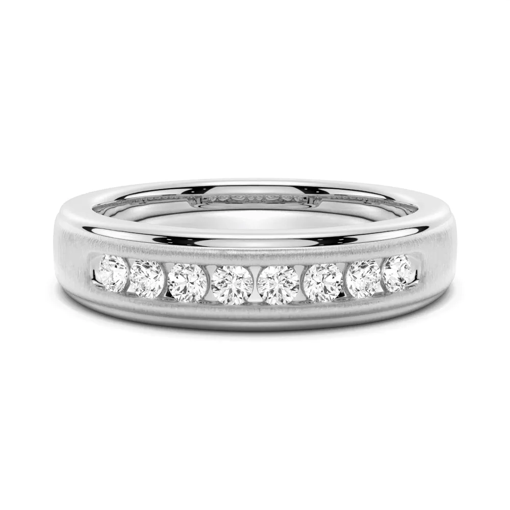 7mm Brush Finish Channel Set Moissanite Men's Wedding Band