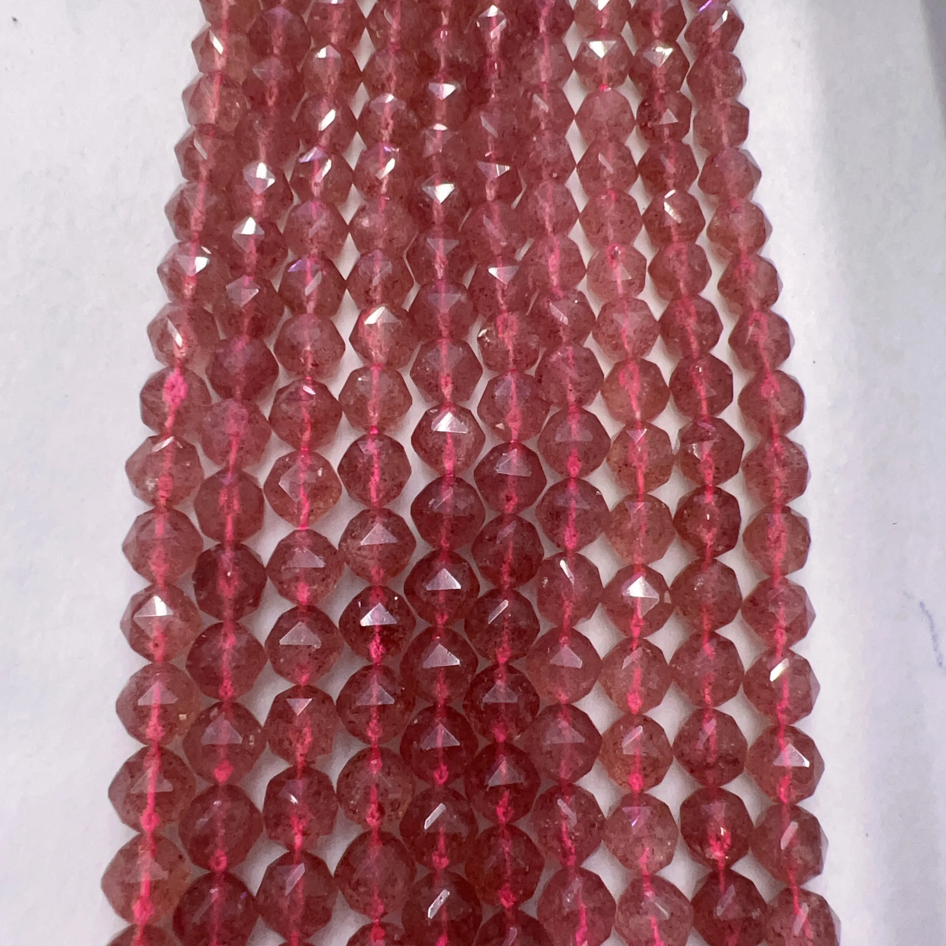 9.5mm High-quality Natural Strawberry Quartz Diamond Cut Faceted Bead Strands Jewelry Findings Supplies