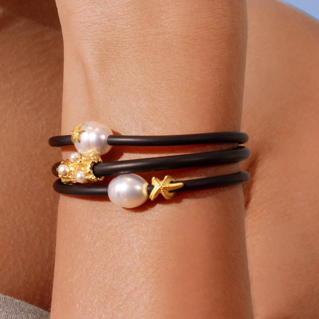 'Barnacle Splendour' Neoprene and Australian South Sea Pearl Bangle