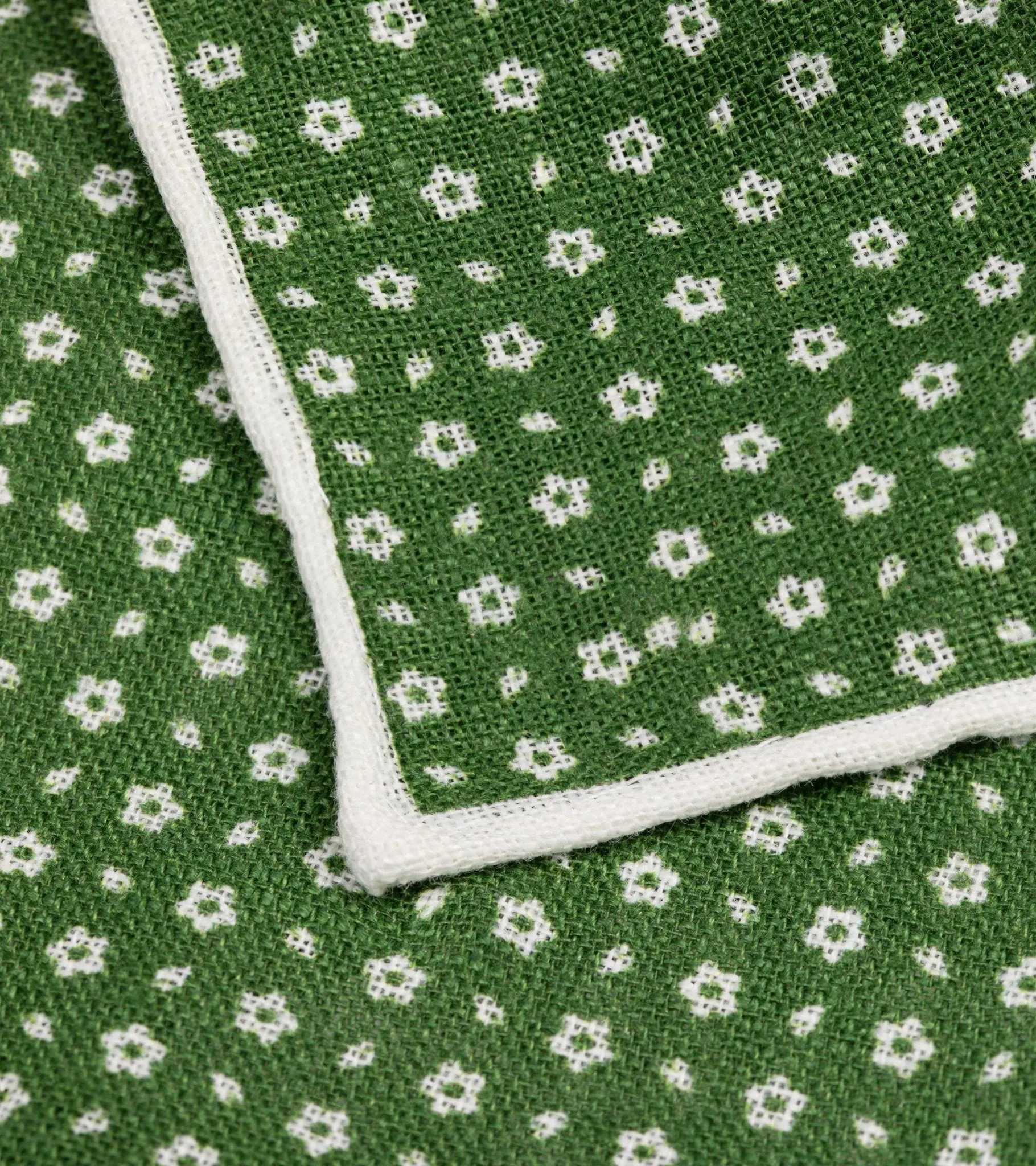 Bigi Handprinted Linen Floral Pocket Square: Green