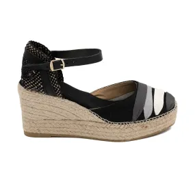 Black Cotton Blend Espadrilles with ribbonfor Women - Lola-NE