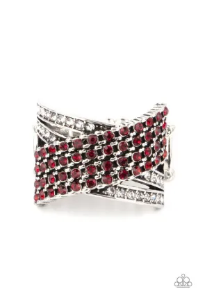 Classic Crossover Red Rhinestone Ring - Paparazzi Accessories