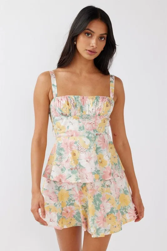 Cowl Neck Floral Mini Dress