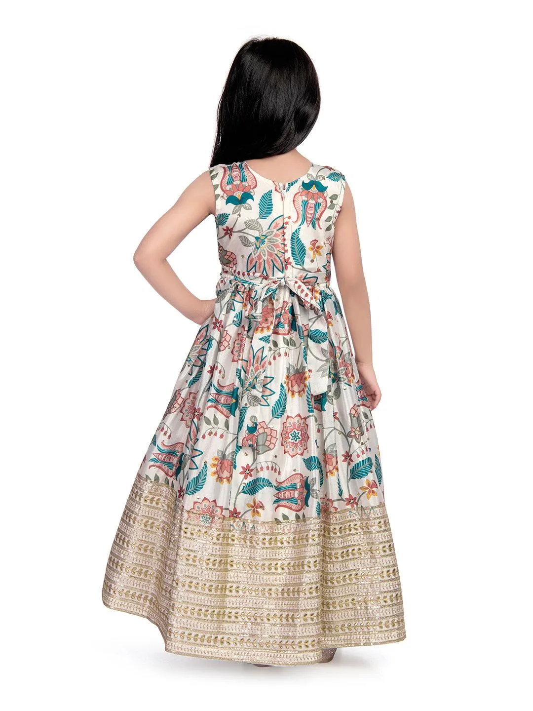 Cream Coloured Pure Viscose Heavy Border Gown For Girls / Pure Ethnic Wear Online