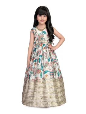 Cream Coloured Pure Viscose Heavy Border Gown For Girls / Pure Ethnic Wear Online