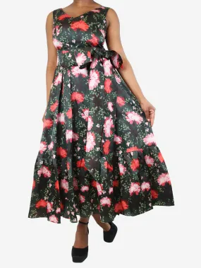 Dark green sleeveless floral printed dress - size UK 14