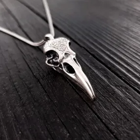 Engraved Raven Skull Pendant