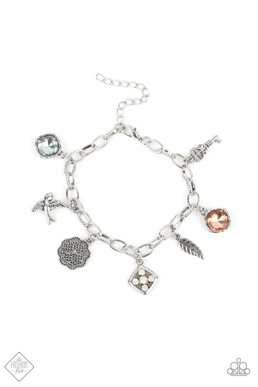 Fancifully Flighty Multi Gem and Silver Charm Bracelet - Paparazzi Accessories