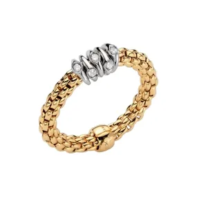 FOPE 18K YELLOW GOLD PRIMA COLLECTION FLEX'IT RING WITH DIAMONDS - SZ 6/7