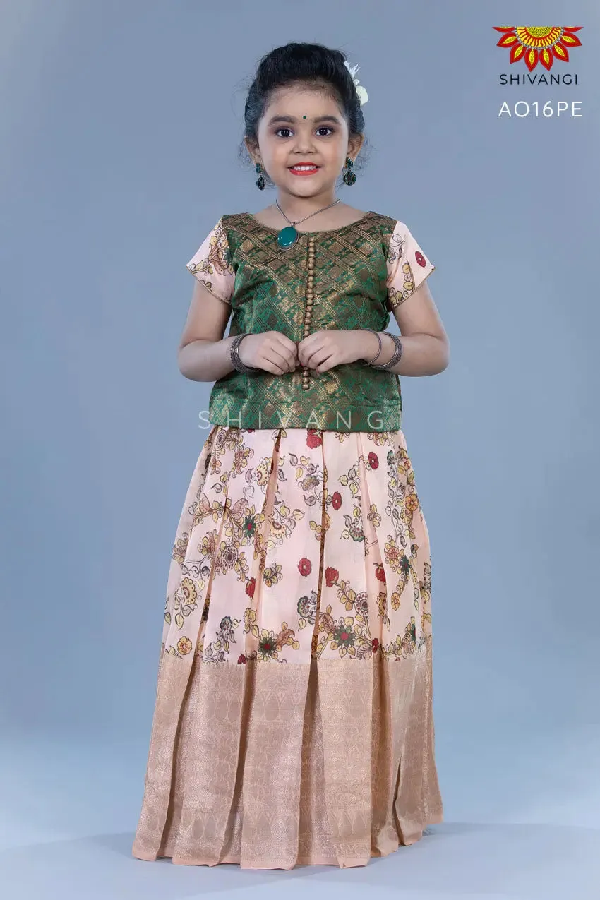 Girls Green Floral Creeper Lehenga