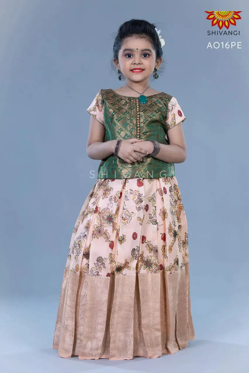 Girls Green Floral Creeper Lehenga