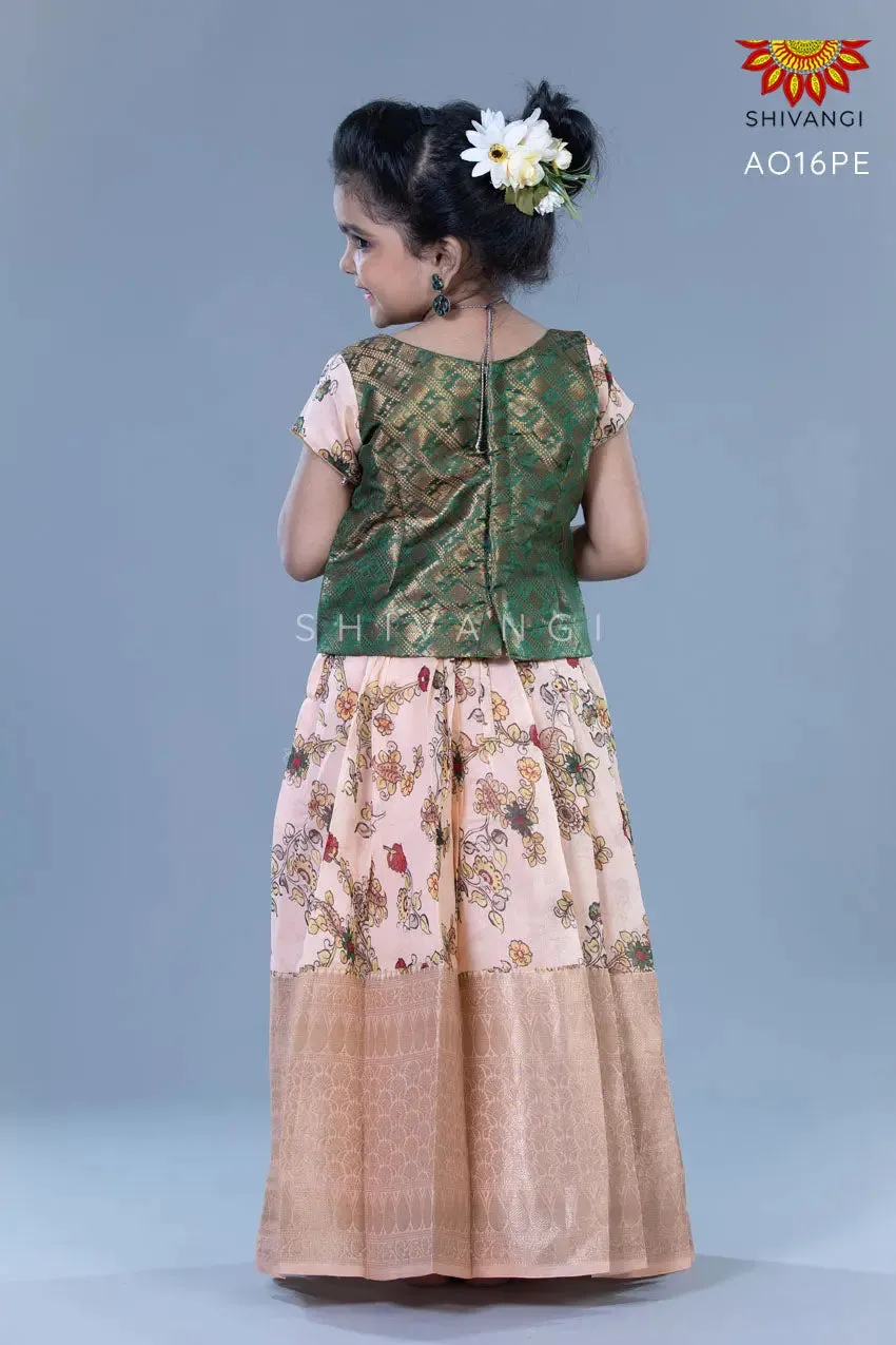 Girls Green Floral Creeper Lehenga