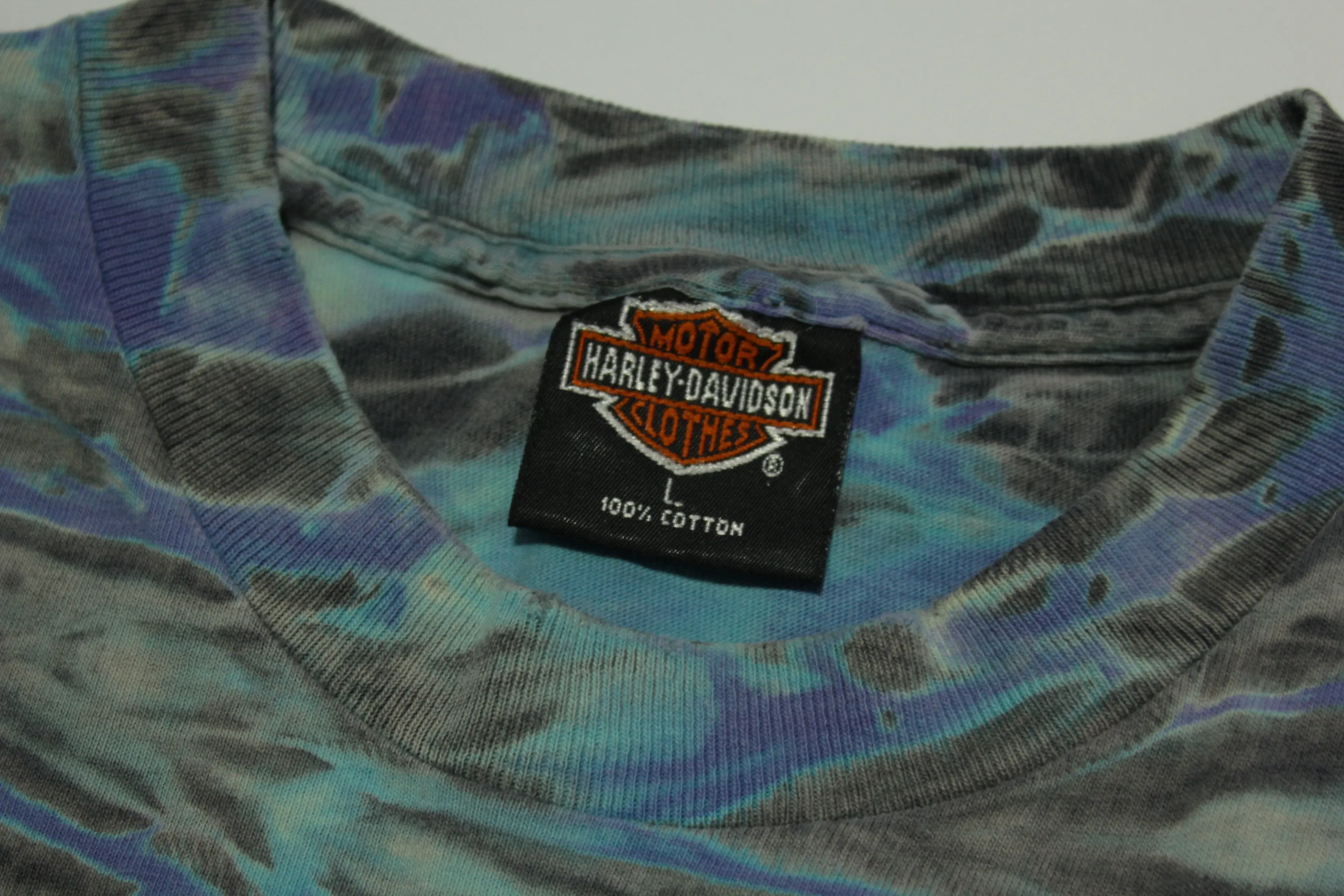 Harley Davidson Tie Dye Motorcycle Vintage 90's Latus Portland USA Holoubek T-Shirt