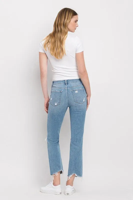 High Rise Distressed Cropped Straight Jeans