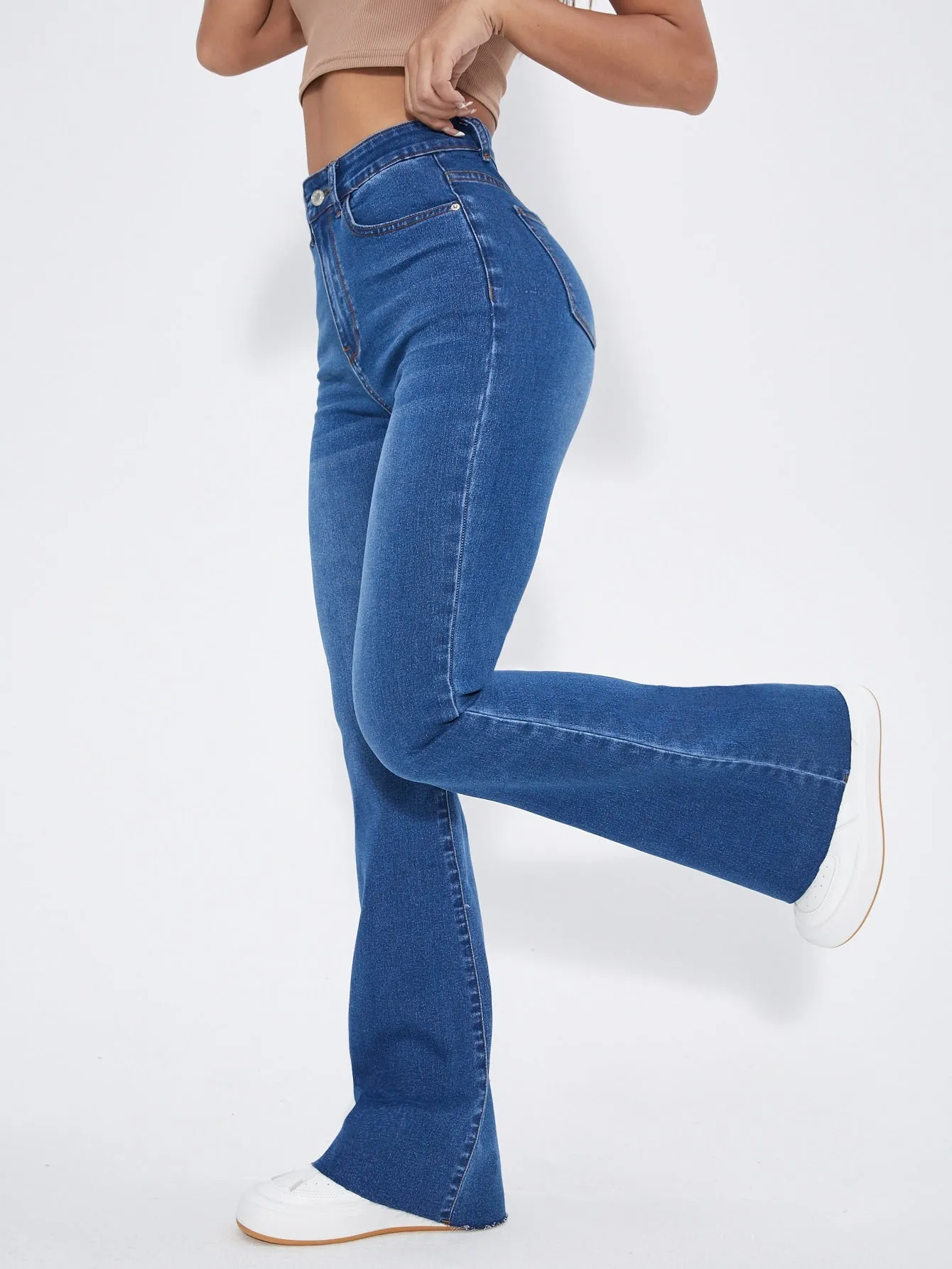 High Waist Raw Cut Flare Jeans