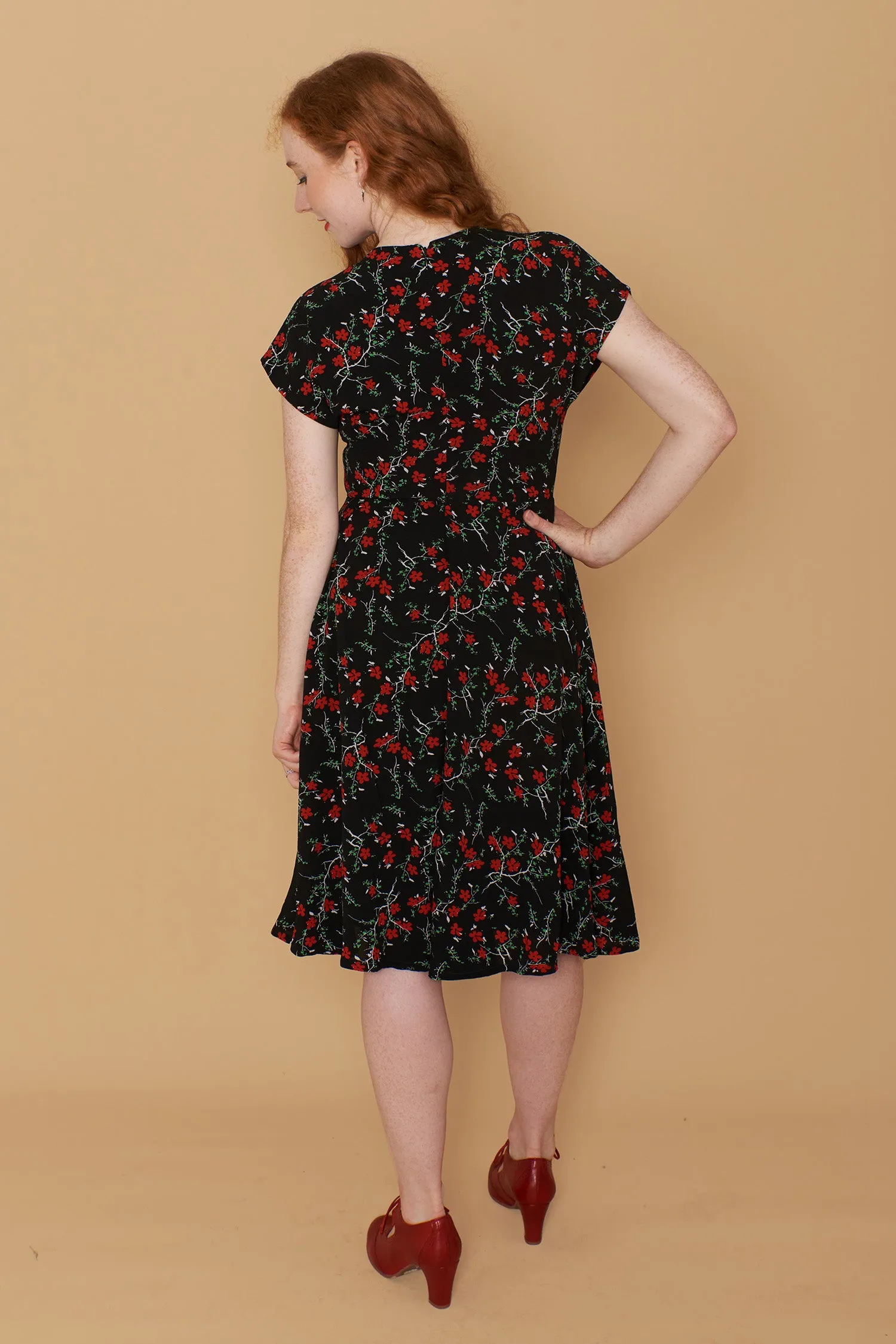 Kay Floral Black & Red Dress