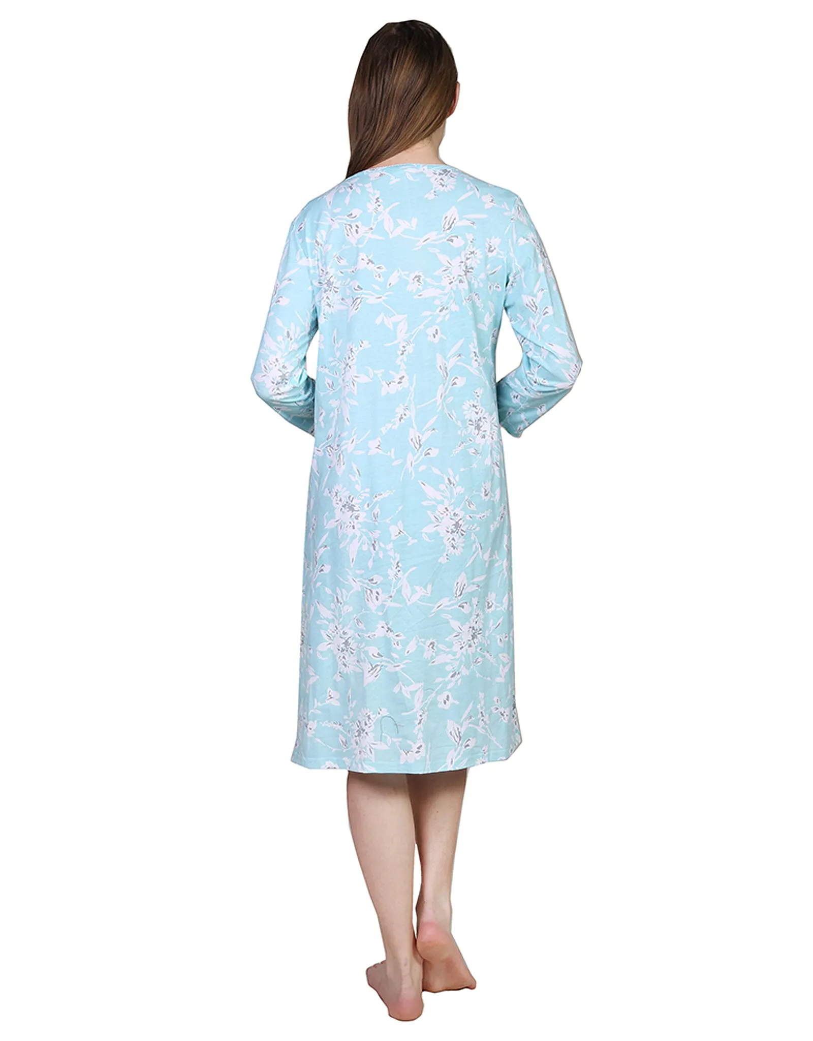 La Cera Floral Print Cotton Knit Gown