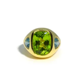 Lauren K - Gypsy Ring with Peridot and Aquamarine, 18k Yellow Gold