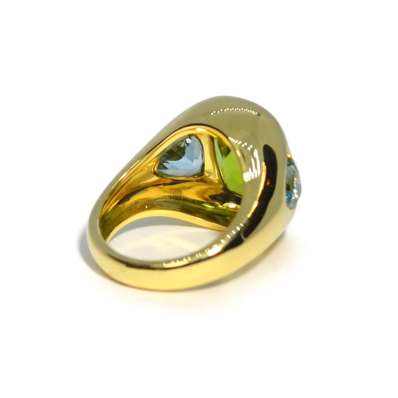 Lauren K - Gypsy Ring with Peridot and Aquamarine, 18k Yellow Gold