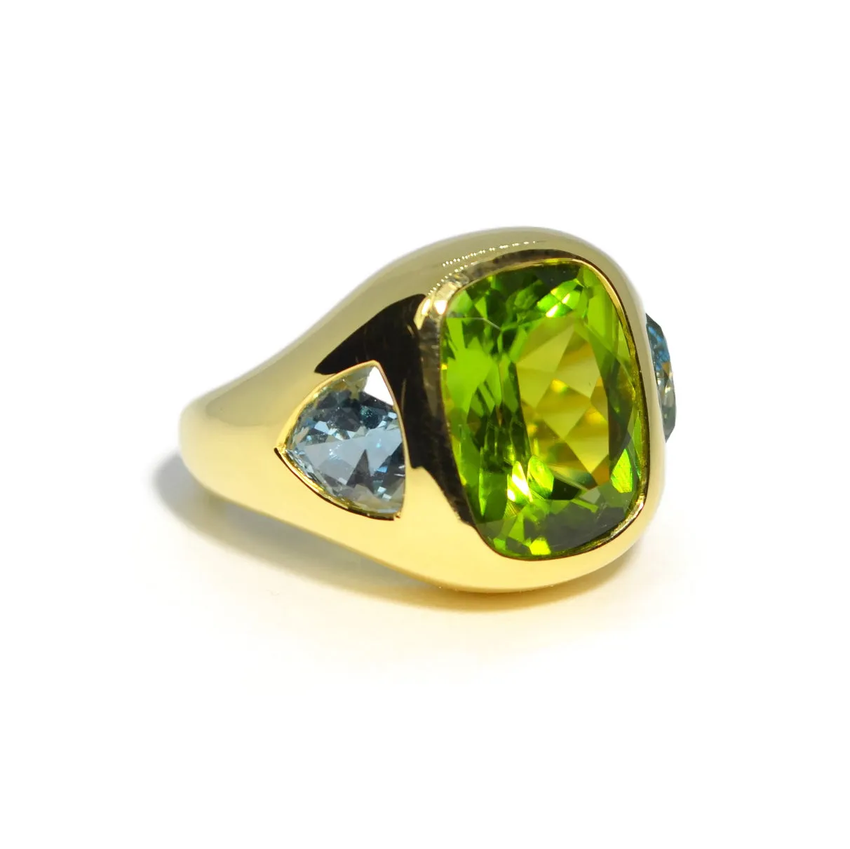 Lauren K - Gypsy Ring with Peridot and Aquamarine, 18k Yellow Gold