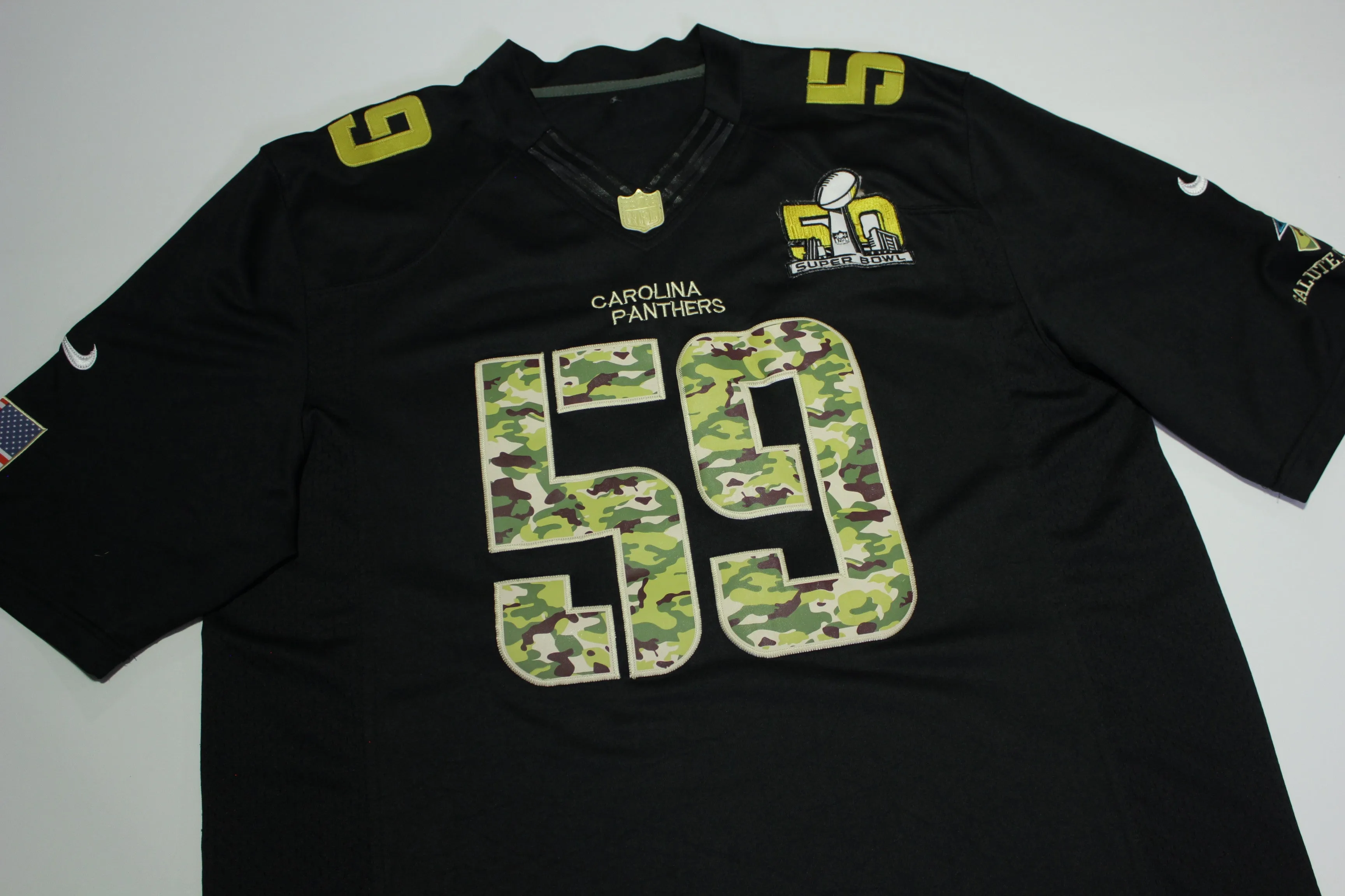 Luke Kuechly Nike Carolina Panthers Camo 50th Super Bowl Football Jersey