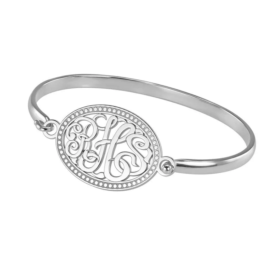 Monogram Bangle Bracelet - Classic Oval Bead Border