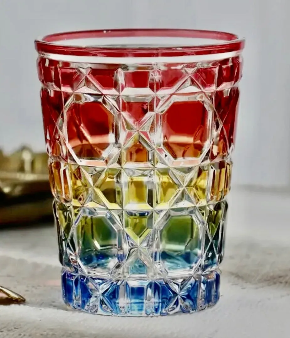 Multi Color Crystal Cut Whiskey Old Fashioned Glass