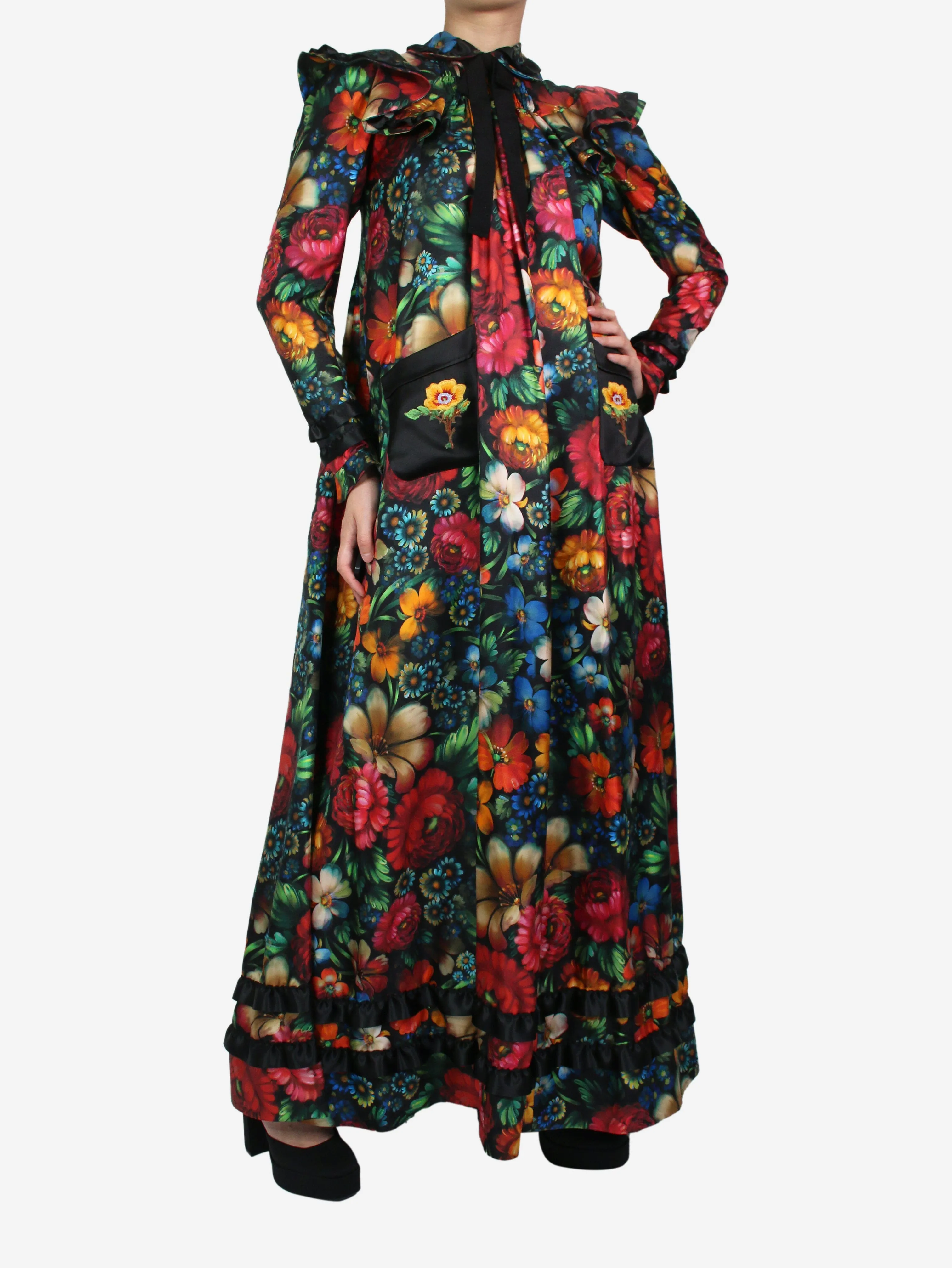 Multicoloured silk floral maxi dress - size UK 8