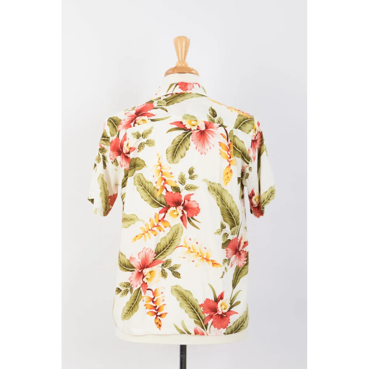 Orchid Print Rayon Hawaiian Shirt | Cream