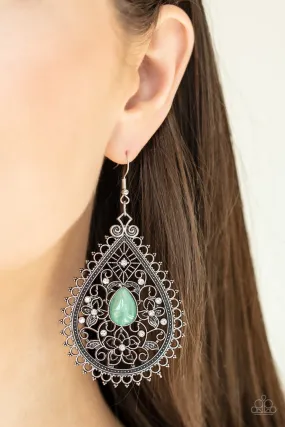 Paparazzi Earring ~ Eden Glow - Green Cat's Eye Earring