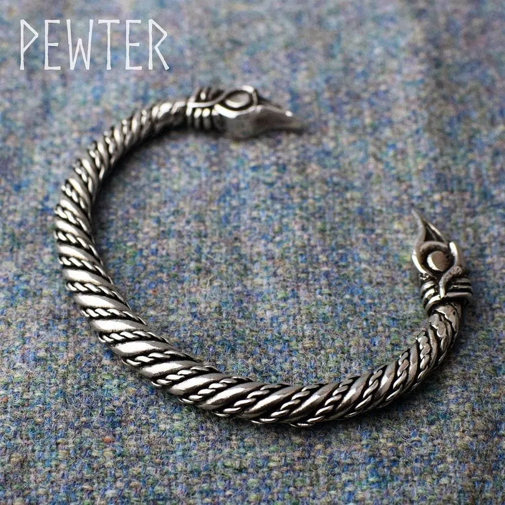 Small Pewter Odin's Raven Bracelet - Handcrafted in the UK