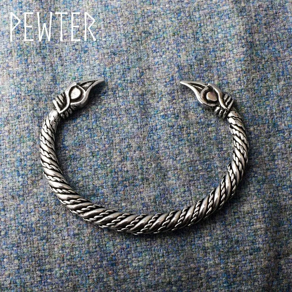 Small Pewter Odin's Raven Bracelet - Handcrafted in the UK