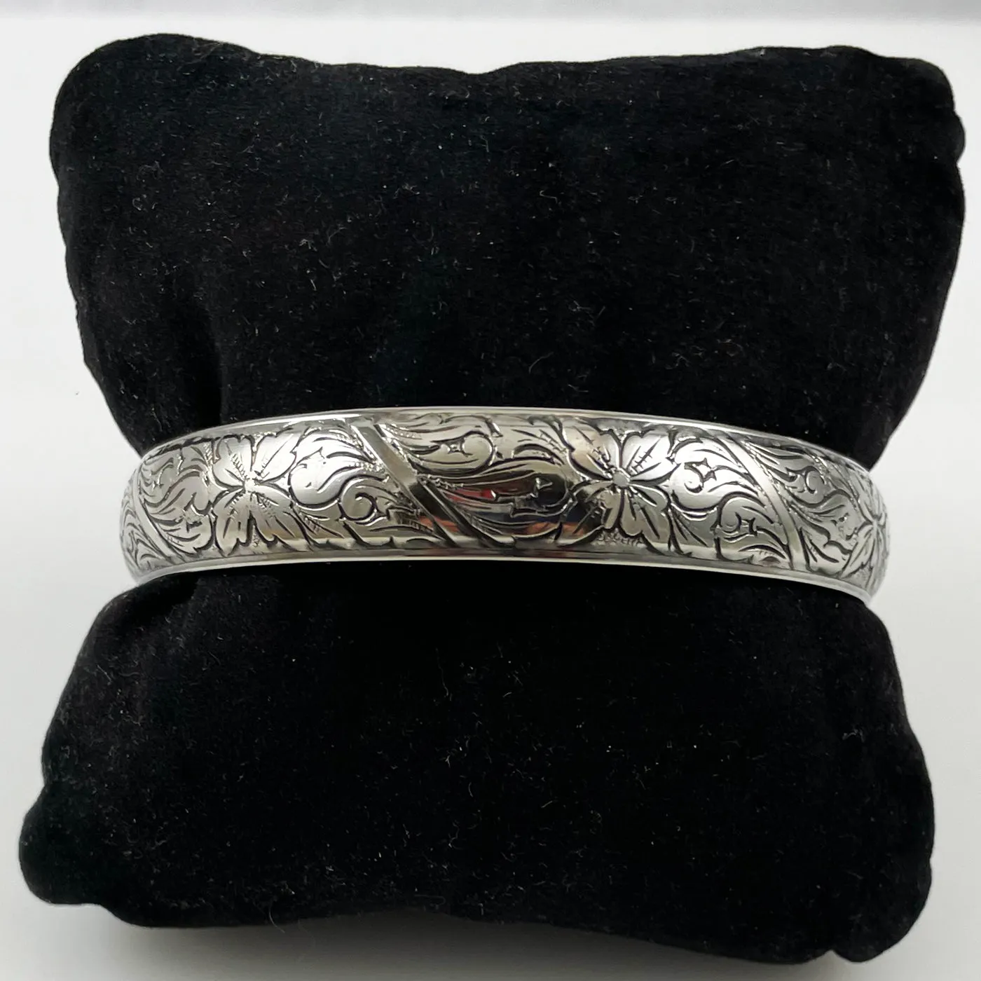 Sterling Floral Embossed Bangle Antique