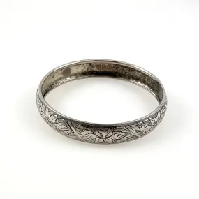 Sterling Floral Embossed Bangle Antique