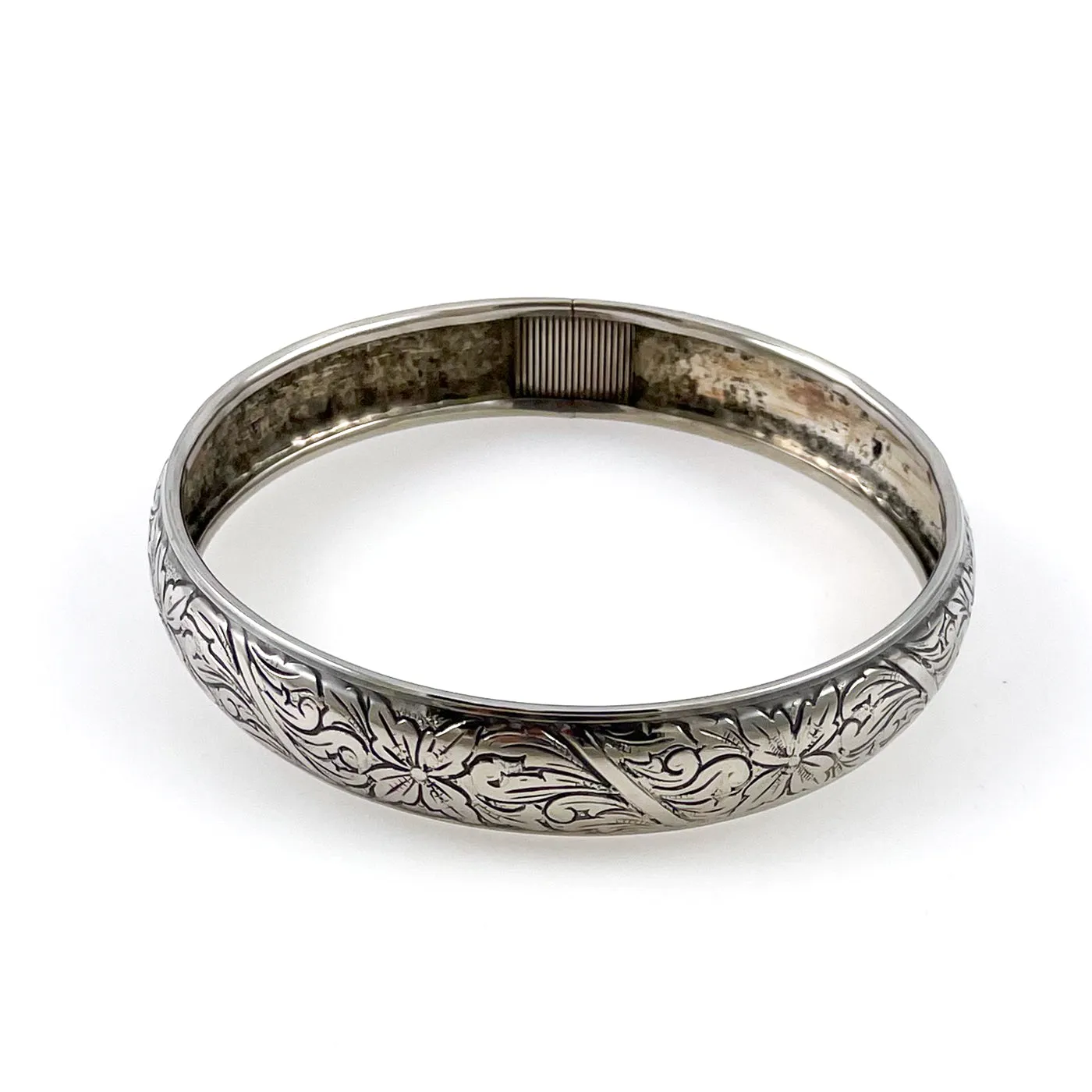 Sterling Floral Embossed Bangle Antique