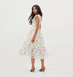 The Ellie Nap Dress - Ivory Ikat Floral Crushed Taffeta